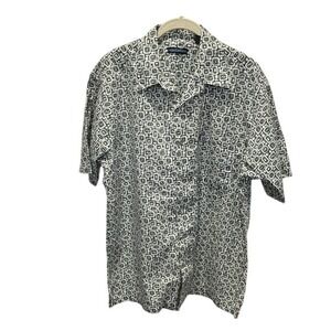 Reputation Mens L Button Up Short Sleeve Green Geometric Pattern Shirt